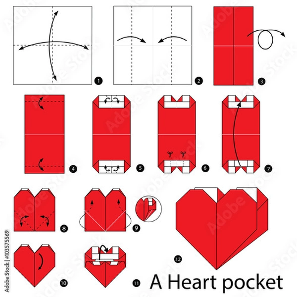 Obraz step by step instructions how to make origami A Heart pocket.