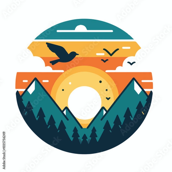 Obraz sunset over mountains and tree bird Design
