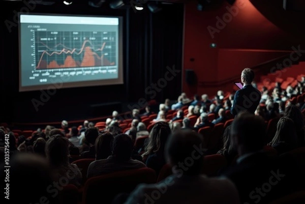 Fototapeta Business Presentation in Auditorium. AI generated illustration.