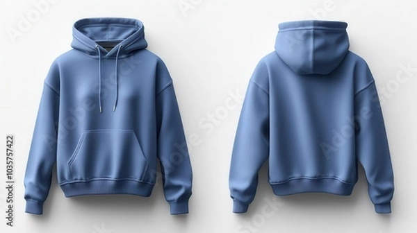 Fototapeta mockup of a blank blue hoodie presented in front and back views against a white background showcasing the potential for customization and style in a fashionforward way