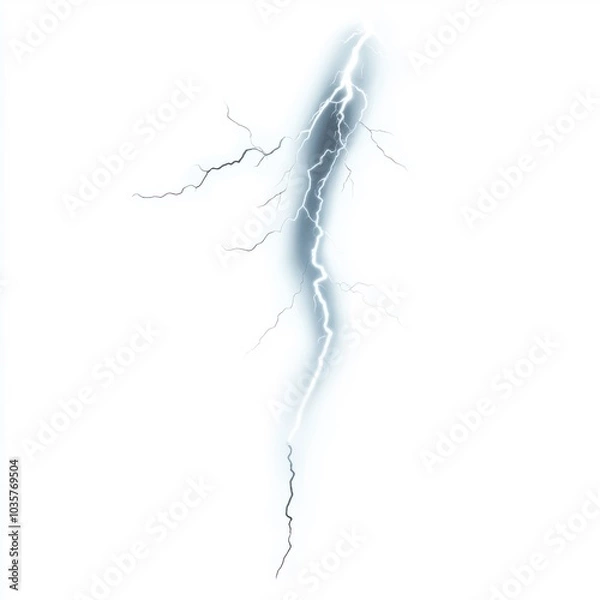 Fototapeta Blue lightning strike on white background with intricate branching patterns