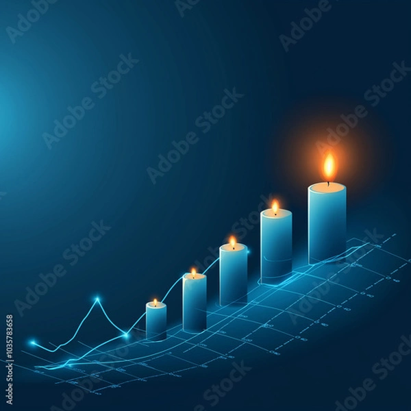 Obraz Business candlestick chart chart of stock market investment trading on blue background.