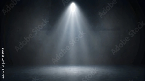 Fototapeta Empty dark stage with dramatic spotlight and hazy atmosphere