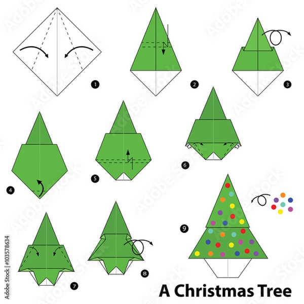 Obraz step by step instructions how to make origami A Christmas Tree.