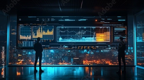 Fototapeta Data-Driven Decision Making with Professionals at Night