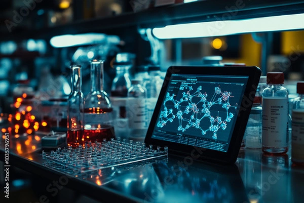 Fototapeta Tablet Display of AlphaFold Accuracy Metrics Advanced Molecular Research