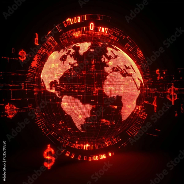 Obraz Digital global financial network with currency symbols 