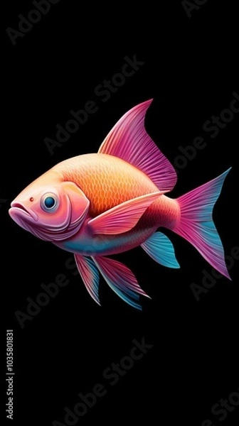 Fototapeta  Goldfish against black backdrop, one side sports a blue spot, the other a pink one