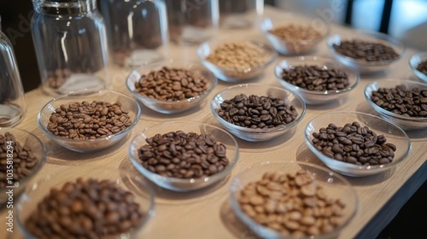 Fototapeta Coffee bean tasting notes that detail the flavor profiles, aroma, and mouthfeel of different coffee varieties, guiding consumers in their selection