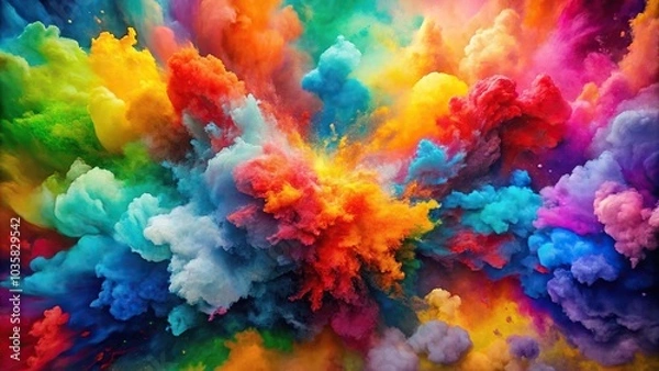 Fototapeta Aerial colorful abstract watercolor background with collision of many different colors