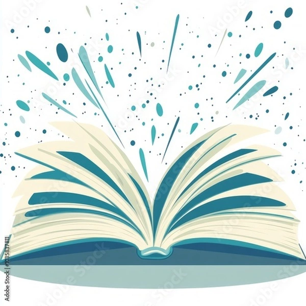 Fototapeta An open book with dynamic splashes, symbolizing creativity and knowledge.