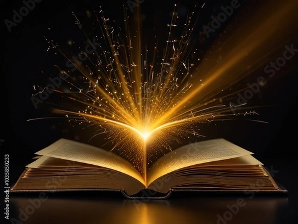 Obraz Golden Sparks Erupting from an Open Book of Knowledge and Magic