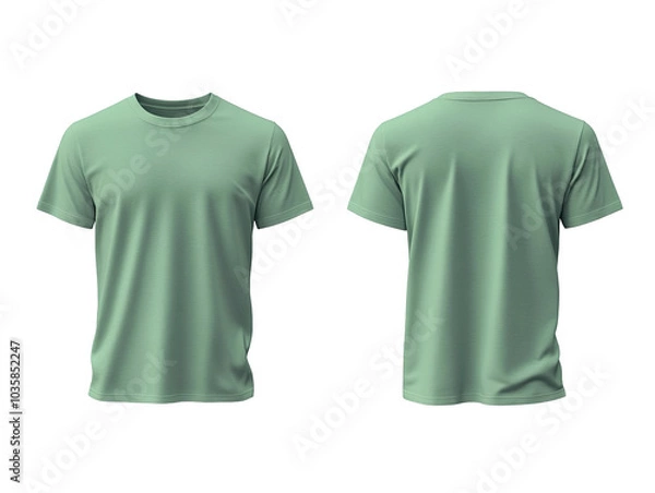 Obraz Light green plain t-shirt mockup front and back view isolated on transparent background