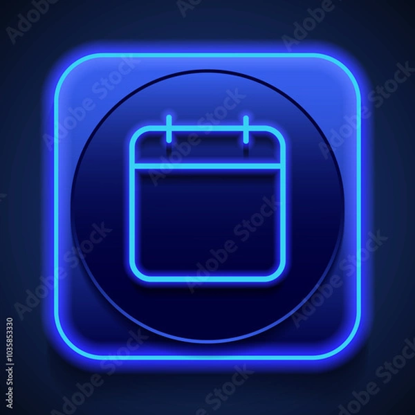 Fototapeta Calendar simple icon, vector. Flat design. Blue neon style on button. With shadow