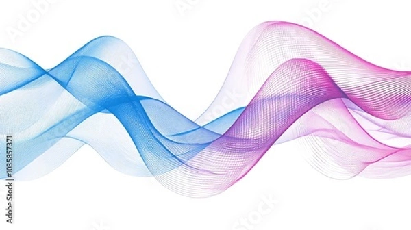 Fototapeta Abstract wavy lines in blue and pink on white background.