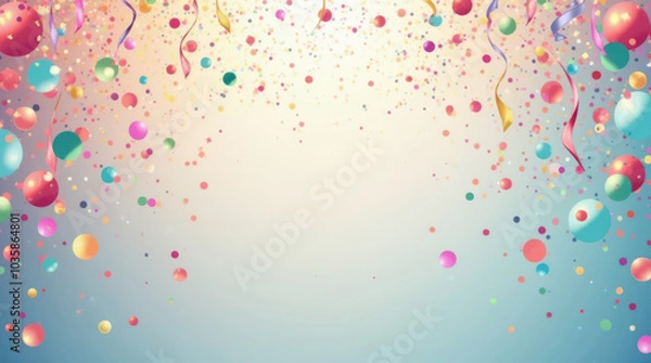 Fototapeta Colorful Balloon and Confetti Celebration Background for Party Invitations, Festive Events, and Birthday Themes - High-Quality Image