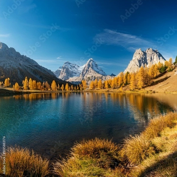 Fototapeta scenic view of lagh da saoseo lake against mountain range
