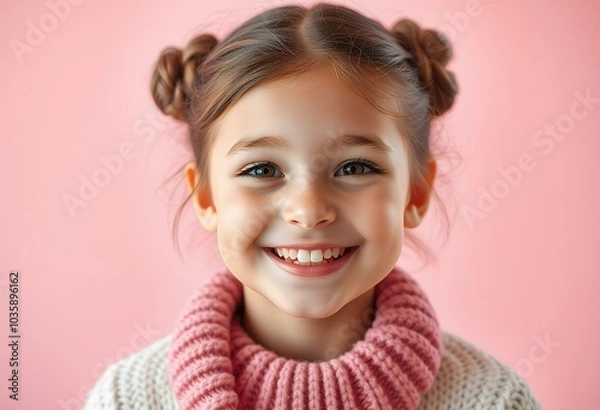 Obraz Portrait of a Happy Little Girl Smiling with Pink Background