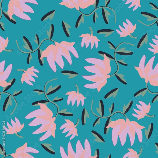 Fototapeta Vector abstract seamless simple floral pattern. Flower pattern. Spring pattern. Pattern for textiles or for cover. Wallpaper. Hand drawn.