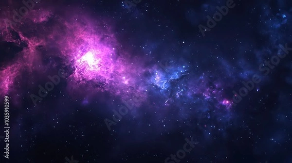 Obraz A cosmic landscape of swirling pink and blue nebulae amidst a backdrop of twinkling stars.