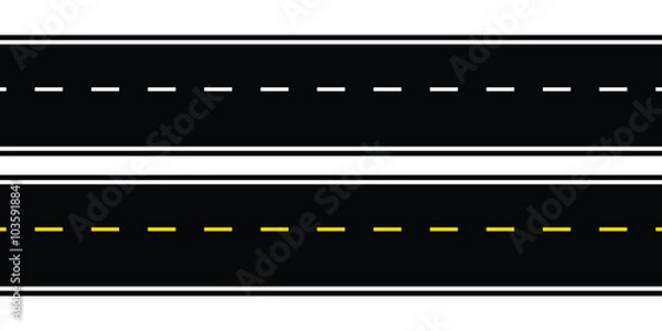 Obraz Road asphalt highway street seamless element. Asphalt Roads with Yellow and White Lines