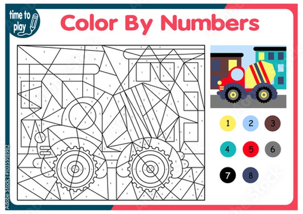 Fototapeta children's educational game. logic game. teaching handwriting and color. coloring by numbers. cars and ships.	
