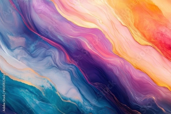 Fototapeta Abstract atmosphere. Modern innovative aesthetics featuring marble-inspired semi-transparent color patterns. Lively flowing backdrop merging creative liquid pigments