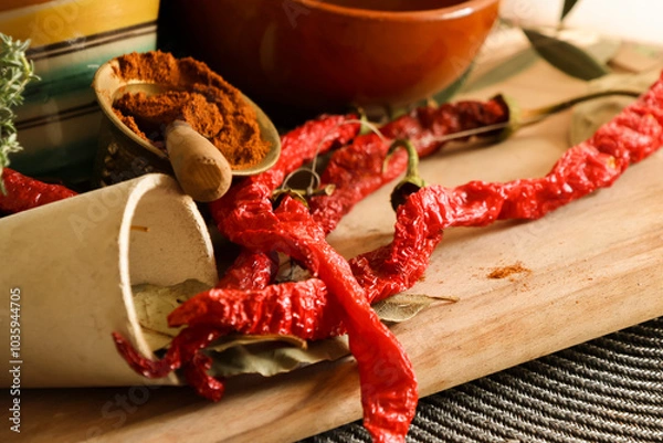Obraz Pimentón, elaboración con pimiento seco de la vera, especie de España
