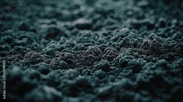 Fototapeta A close-up view of textured, dark surface resembling soil or sand, highlighting intricate patterns and variations in depth and shading.