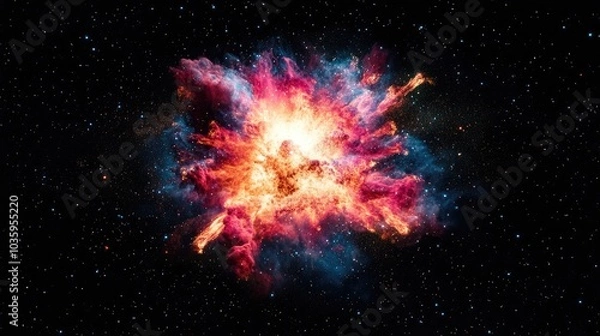 Obraz Exploding supernova in space forming a nebula in 3D cartoon rendering
