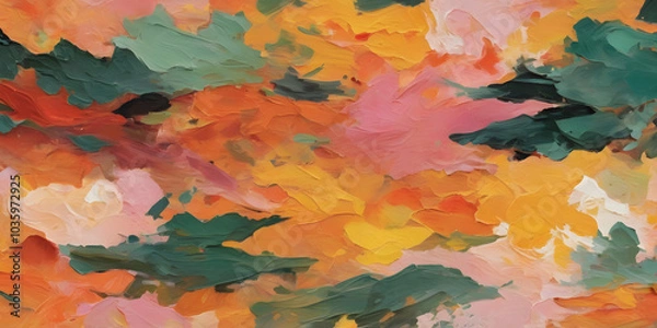 Fototapeta Abstract Canvas: Warm Hues: A vibrant abstract painting bursts with color, showcasing a symphony of warm hues in an expressive canvas.