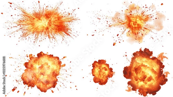 Obraz Realistic Fiery Explosions on Transparent Background Generative AI