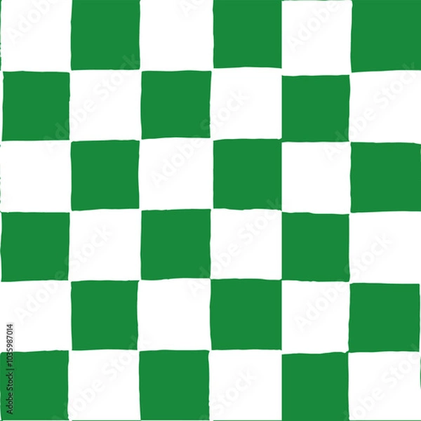 Obraz Seamless vector repeat pattern with hand drawn checkerboard in green and white, uneven organic edges. Green checkers for St Patrick day, spring, Kelly green for packaging, fabric, fashion, stationery
