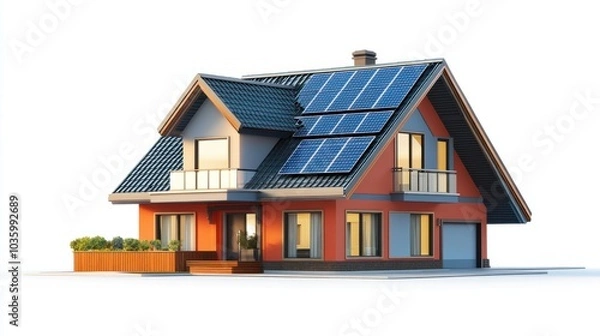 Fototapeta Solar-Powered Smart Home System and Its Energy-Efficient Innovations on White or PNG Transparent Background