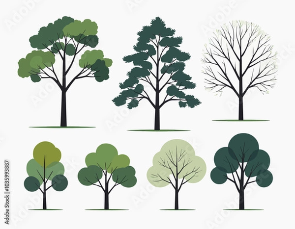 Fototapeta set of trees isolated on a white background