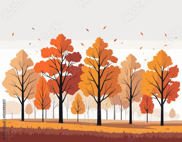 Fototapeta autumn landscape with trees isolated on a white background