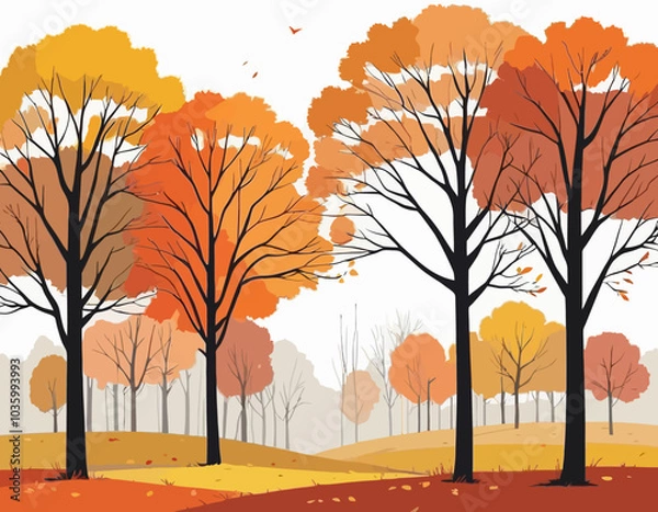 Fototapeta autumn landscape with trees isolated on a white background