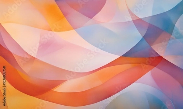 Fototapeta Translucent overlapping shapes create a soft, flowing composition in hues of orange, pink, and blue, evoking a sense of calm and fluidity