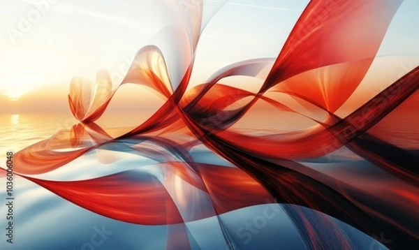 Obraz Thin red ellipses gracefully swirling across the bright background, creating a dynamic and serene effect during sunset hours