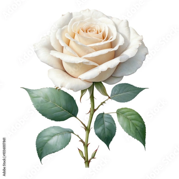 Fototapeta White rose with isolated background, Classic watercolor white rose with isolated background, Minimalist watercolor white rose with isolated background.