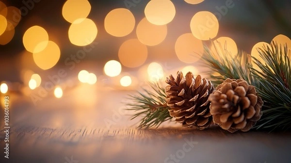 Fototapeta Festive Christmas decorations and glowing lights showcasing ornaments, trees, and warm holiday ambiance