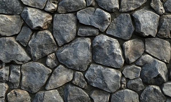 Obraz Seamless gray cobblestone wall or road background texture. Tile able grungy natural rock and stone shaped path or walkway repeat surface pattern