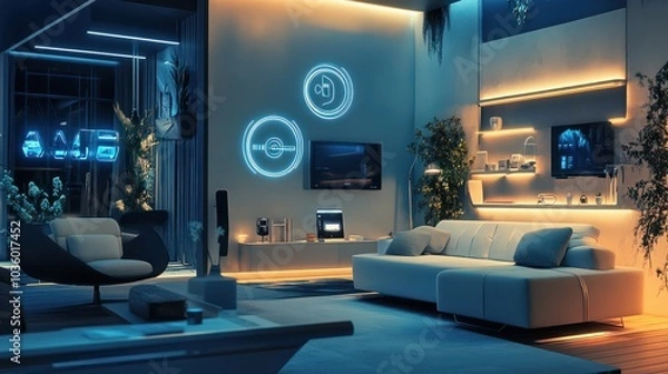 Fototapeta Futuristic Smart Home Setup at Tech Expo Showcasing Energy-Efficient Devices for Modern Living