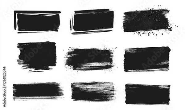 Fototapeta Grunge rectangle frame set. Different paint brushed border collection. Black chalk or ink rectangular uneven stroke design elements for banner, poster, flyer, brochure, cover