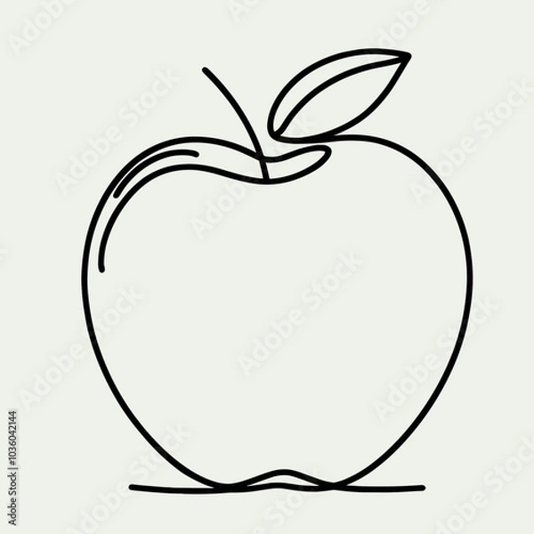 Fototapeta Minimalist line art of an apple with a leaf, representing freshness and healthy eating