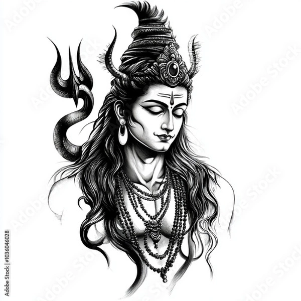 Obraz Mahadev tattoo design black and white art illustration sketch drawing