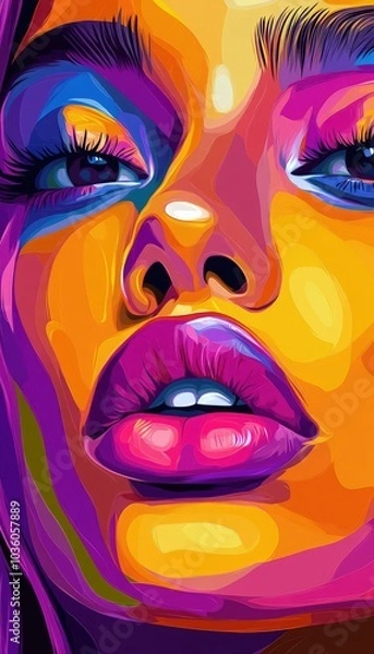 Fototapeta Pop art style portrait with vibrant colors and exaggerated features