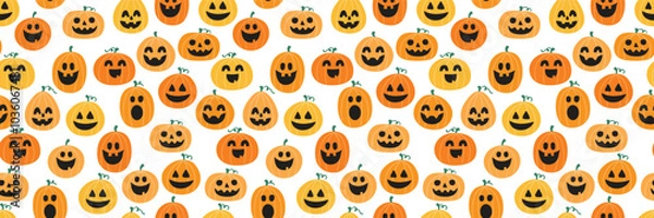 Fototapeta Halloween background. Seamless texture with cute pumpkins. Banner. Vector illustration