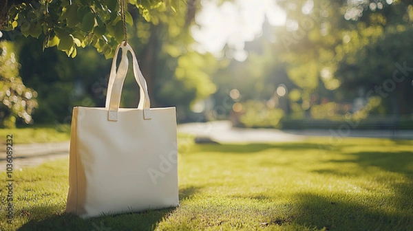Fototapeta Tote Bag Mockup, high-end and customizable with realistic high-resolution rendering, ideal for branding, fashion design, and eco-friendly presentations, AI Generative