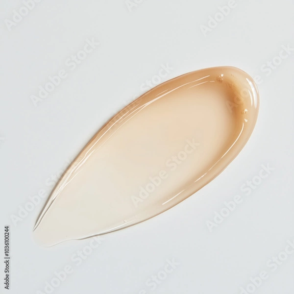 Fototapeta Beige translucent serum swatch on a white background. Hydrating shower gel or shampoo texture.
